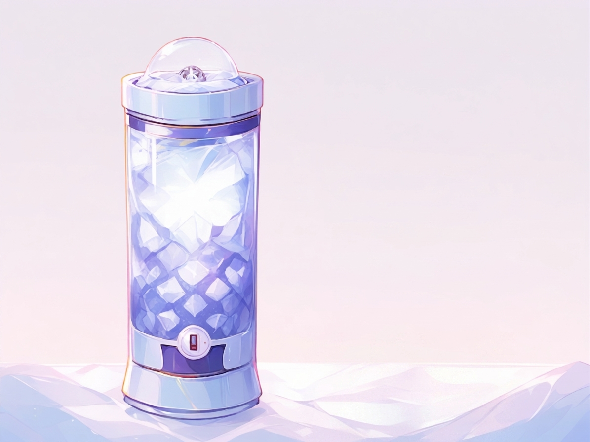 Editorial illustration of an icy portable blender for frozen fruit and ice
